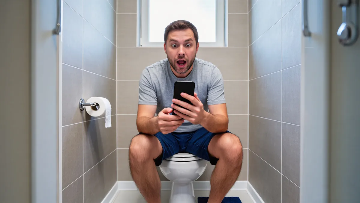 scrolling smart phone on toilet